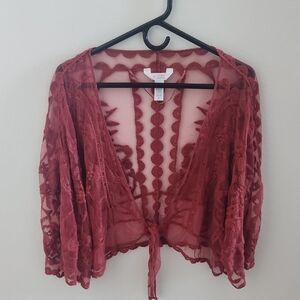 Lauren Conrad Red Lace Tie-Front Top